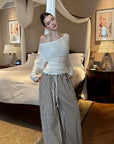 0122stepll Stripe Halter Top & Wide Leg Pants Set