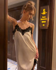 0122stepll Lace-Trim Asymmetric Satin Slip Dress
