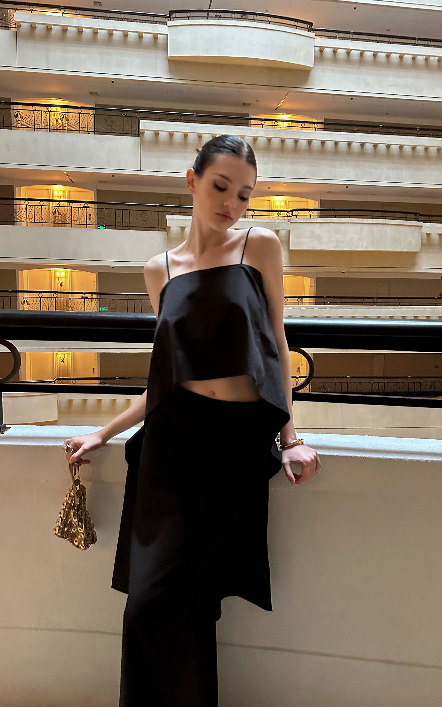 0122stepll Asymmetric Camisole &amp; Maxi Skirt Set