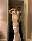 0122stepll Draped Bow Camisole & Lace-Waist Satin Maxi Skirt Set