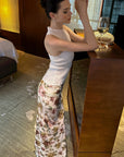 0122stepll Floral Twist Mesh Maxi Skirt