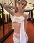 0122stepll Draped Bow Camisole & Lace-Waist Satin Maxi Skirt Set
