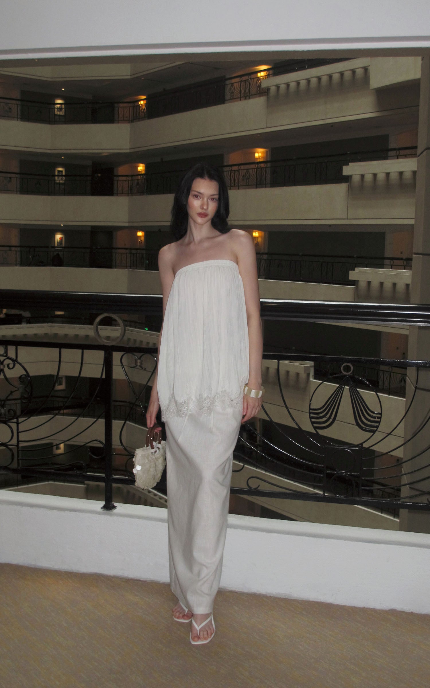 0122stepll Pleated Tube Top &amp; Long Skirt Set
