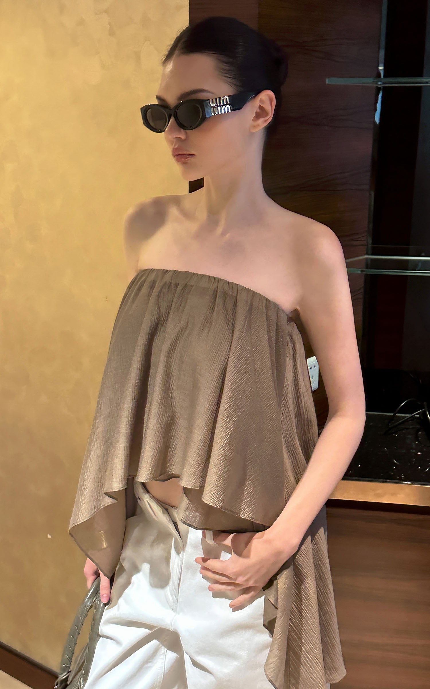 0122stepll Asymmetric Draped One-Shoulder Top