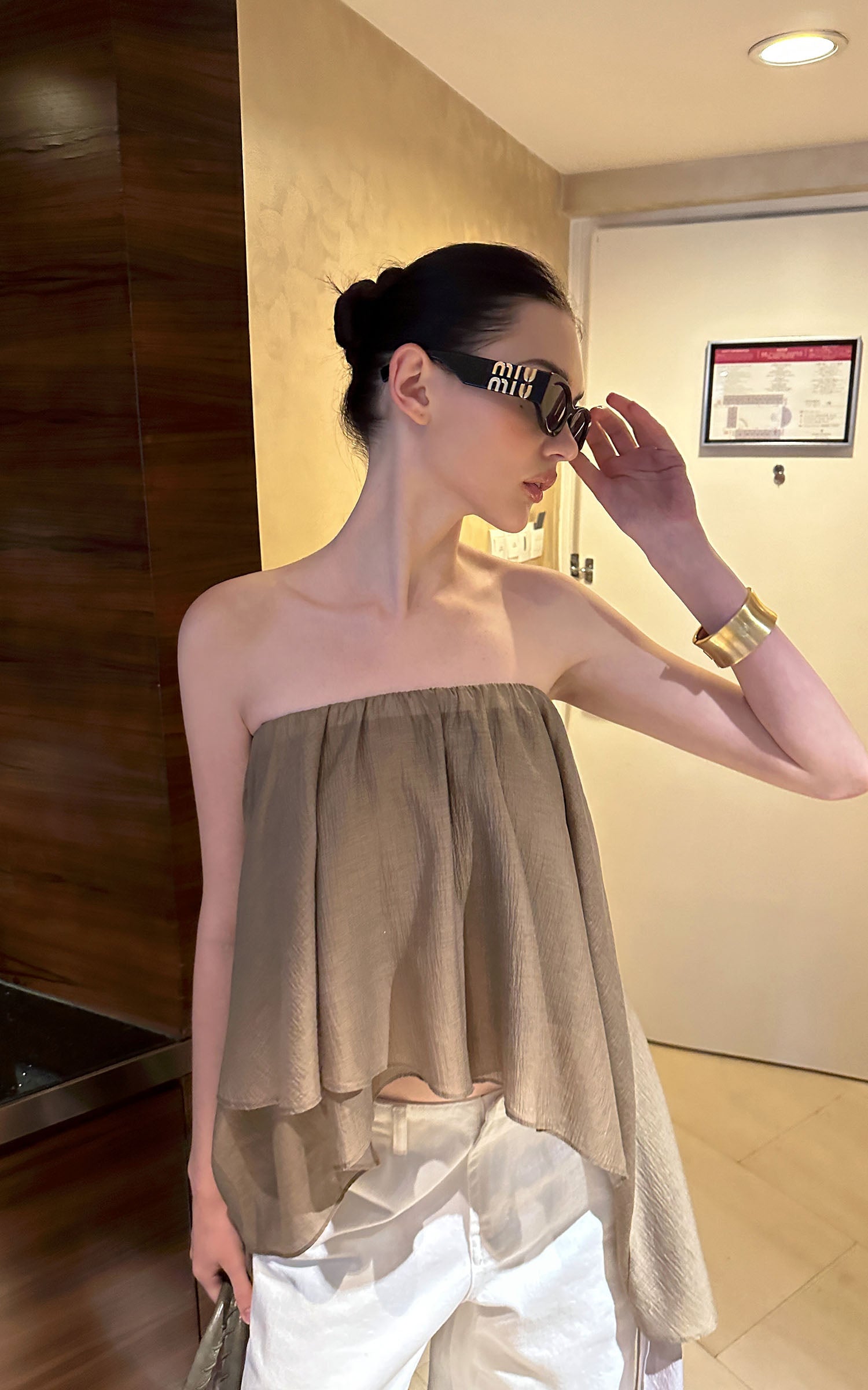0122stepll Asymmetric Draped One-Shoulder Top