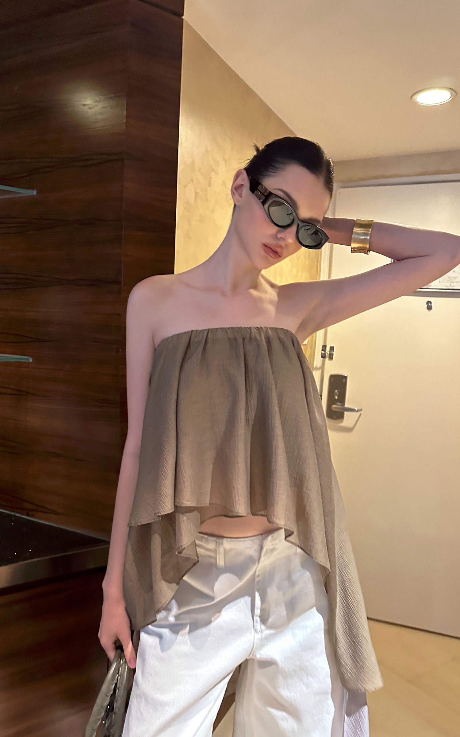 0122stepll Asymmetric Draped One-Shoulder Top