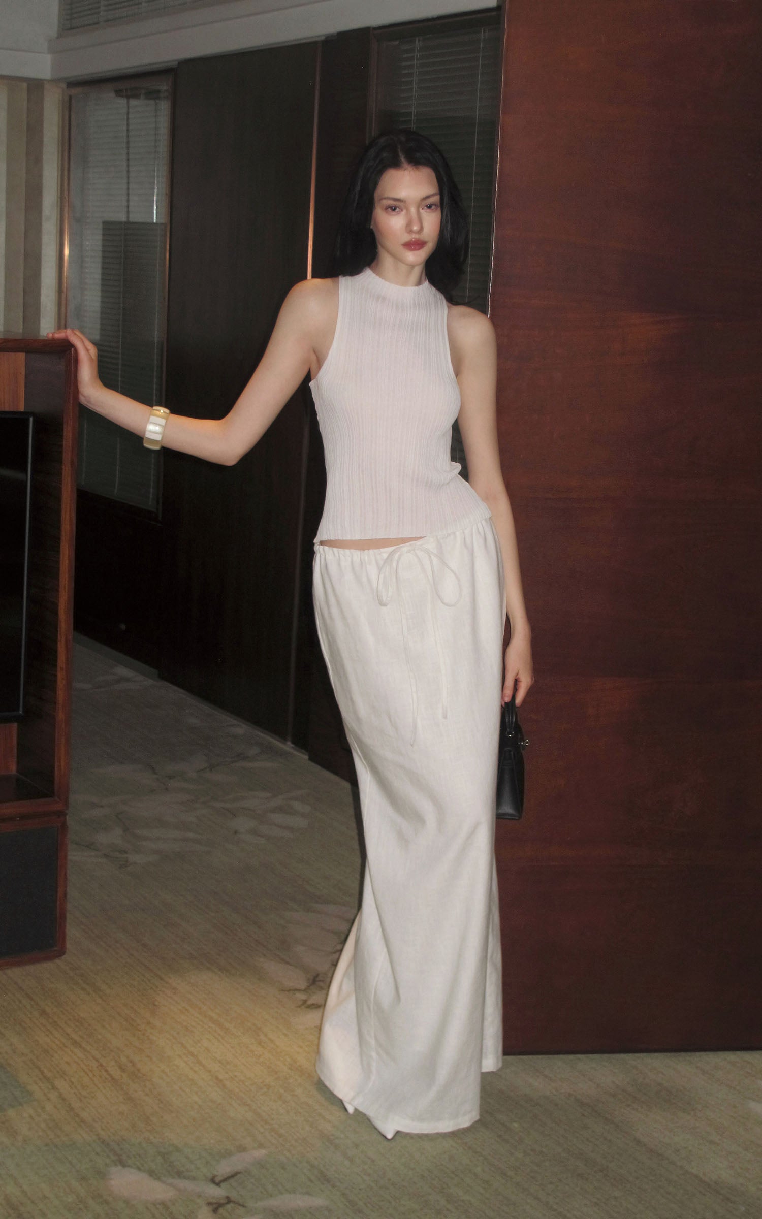0122stepll Pleated Tube Top &amp; Long Skirt Set