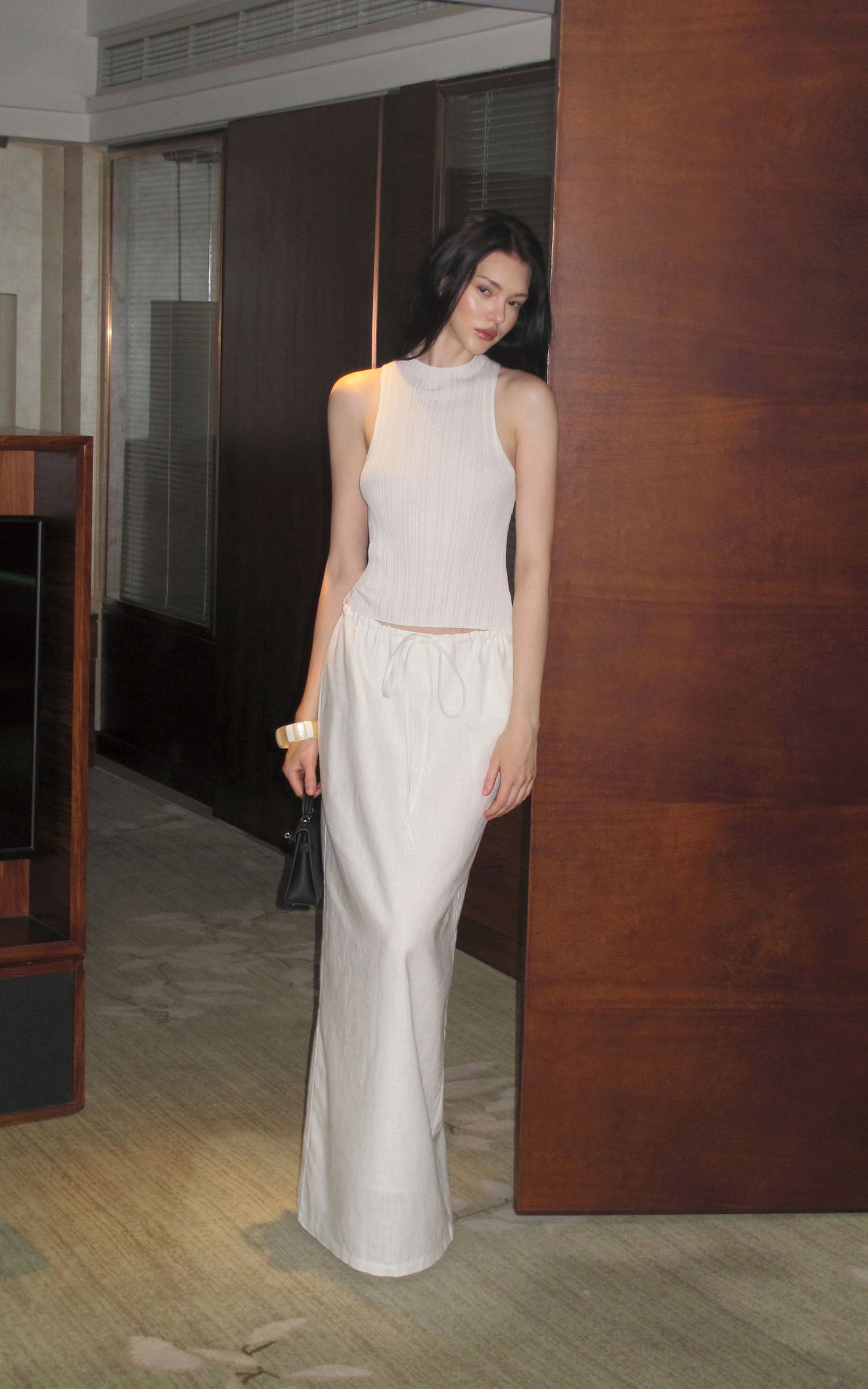 0122stepll Pleated Tube Top &amp; Long Skirt Set