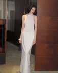 0122stepll Pleated Tube Top & Long Skirt Set