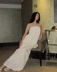 0122stepll Pleated Tube Top & Long Skirt Set