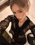0122stepll Sheer Ruffle Lace Top & Draped Lace Skirt Set