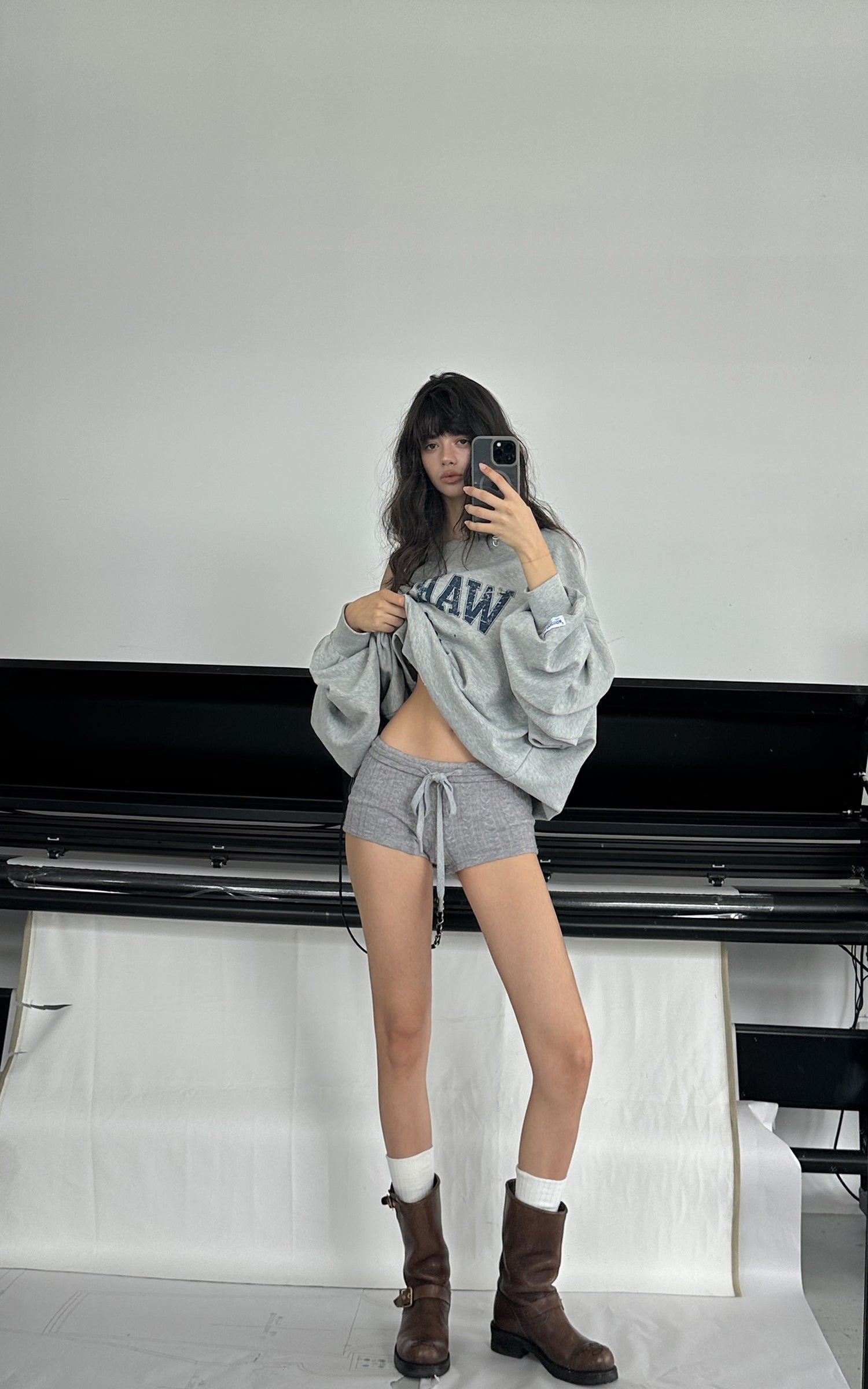 WARDEN EDGE Cable Knit Mini Shorts with Drawstring Waist