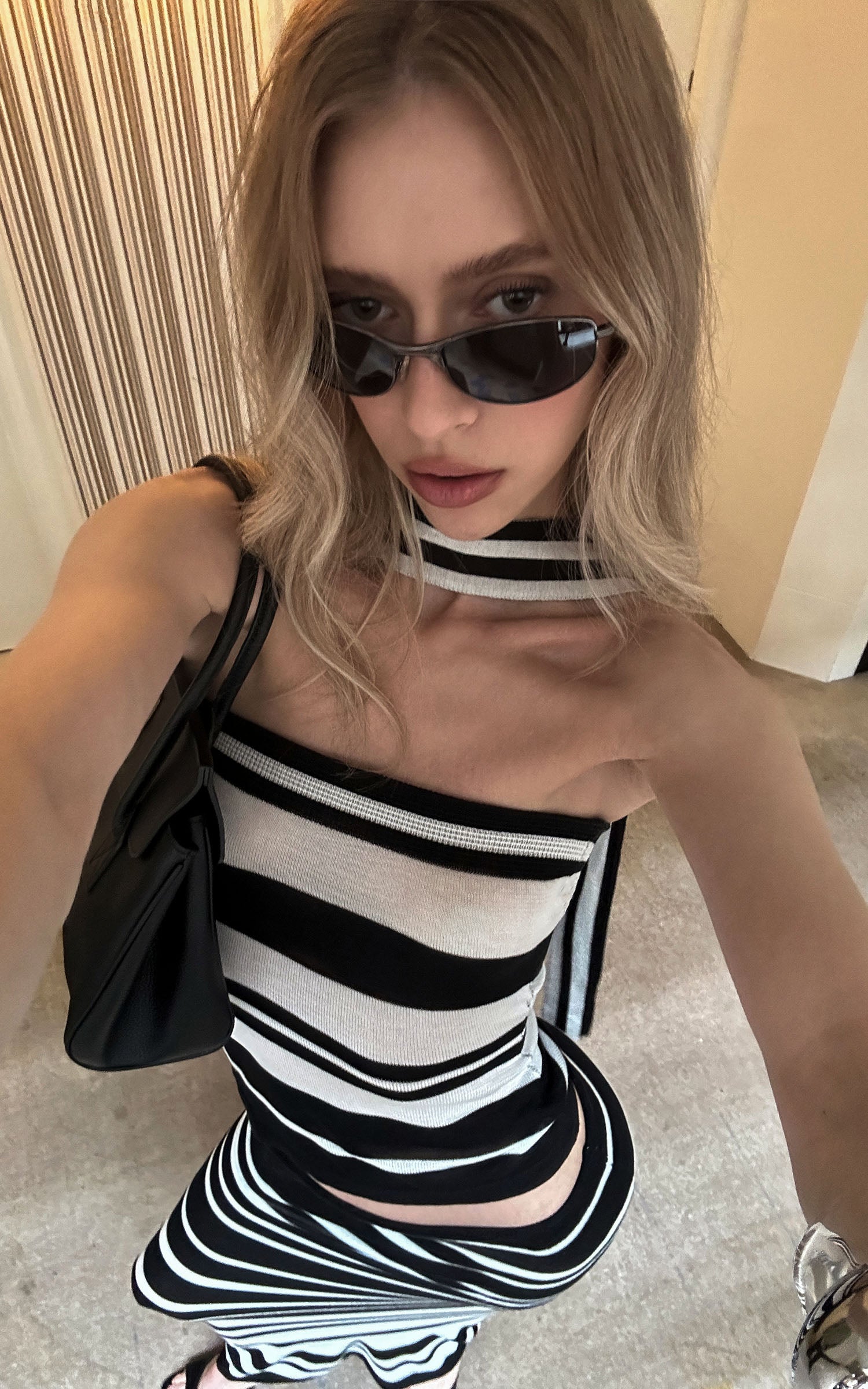 0122stepll Striped Scarf-Neck Tube Top &amp; Maxi Skirt Set