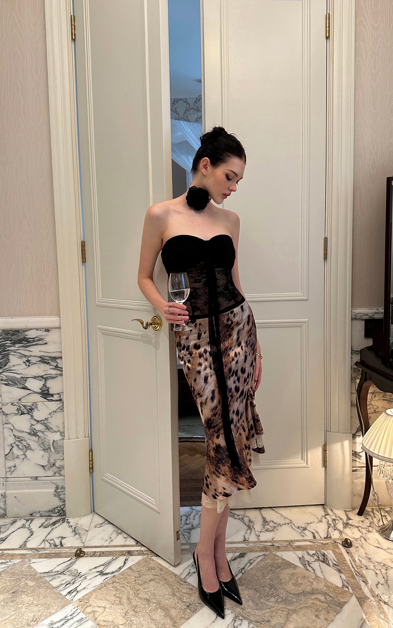 0122stepll Wild Instinct Leopard Ruffle Midi Skirt