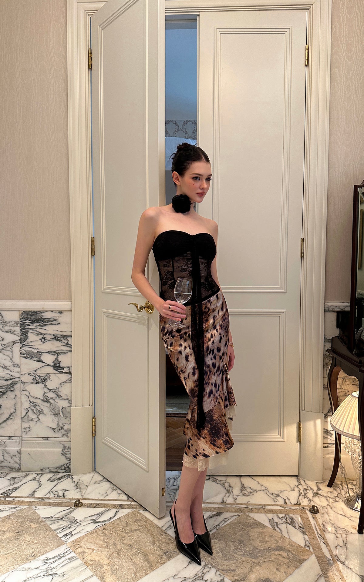 0122stepll Wild Instinct Leopard Ruffle Midi Skirt
