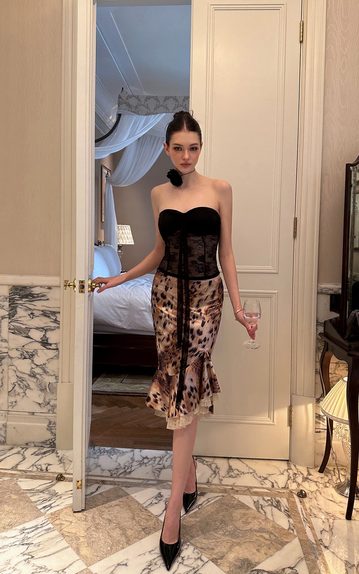 0122stepll Wild Instinct Leopard Ruffle Midi Skirt