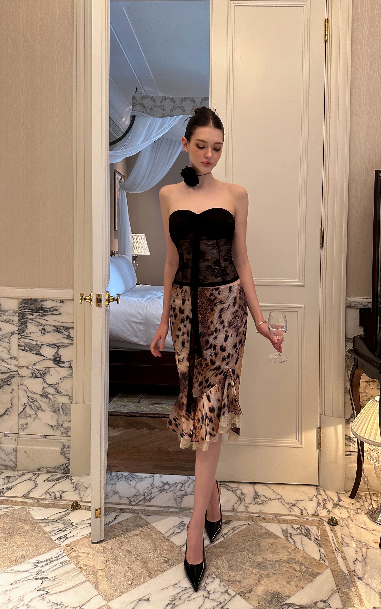 0122stepll Wild Instinct Leopard Ruffle Midi Skirt