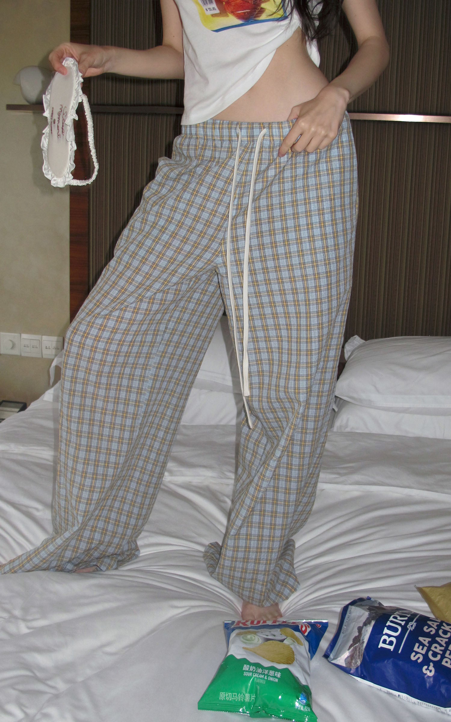 0122stepll Plaid Wide-Leg Drawstring Pants