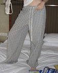 0122stepll Plaid Wide-Leg Drawstring Pants