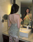0122stepll Draped Halter Neck Tie Top