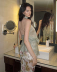 0122stepll Draped Halter Neck Tie Top