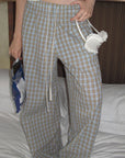 0122stepll Plaid Wide-Leg Drawstring Pants