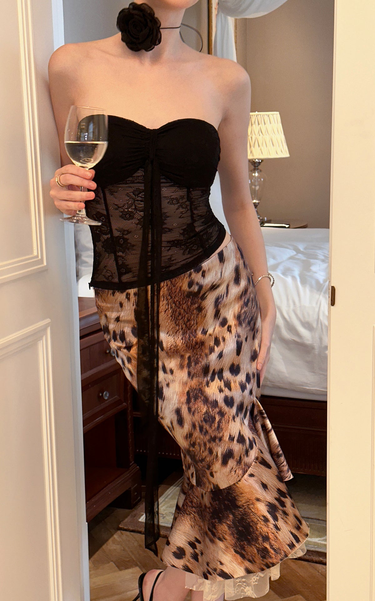 0122stepll Wild Instinct Leopard Ruffle Midi Skirt