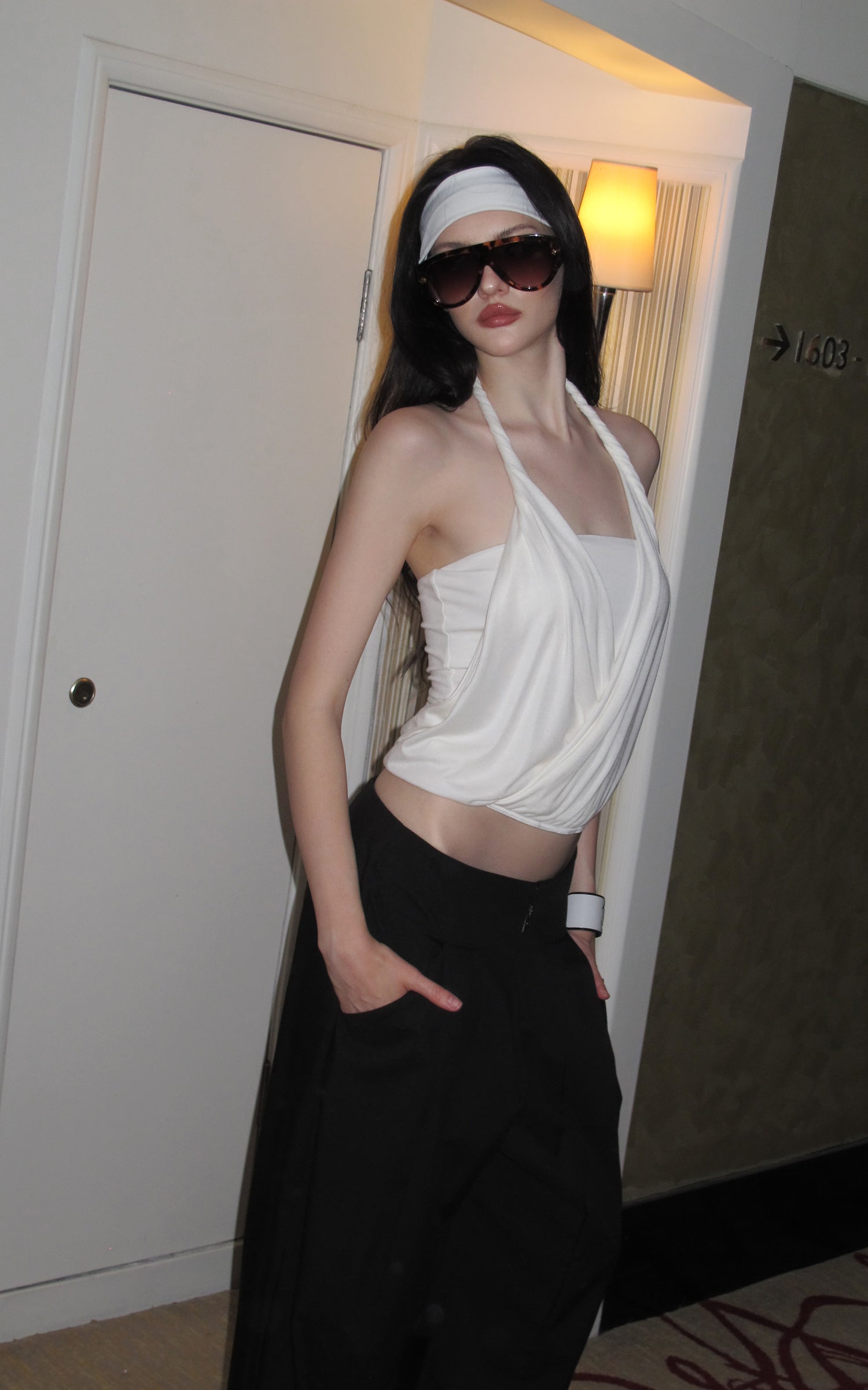 0122stepll Draped Halter Tube Top