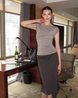 0122stepll Draped Ruched Slim Fit Top