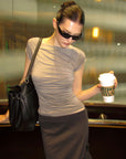 0122stepll Draped Ruched Slim Fit Top