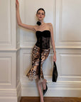 0122stepll Wild Instinct Leopard Ruffle Midi Skirt