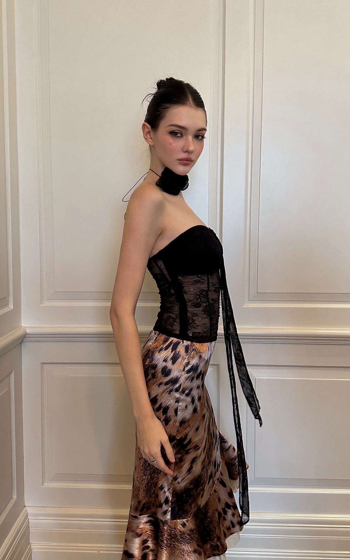 0122stepll Wild Instinct Leopard Ruffle Midi Skirt