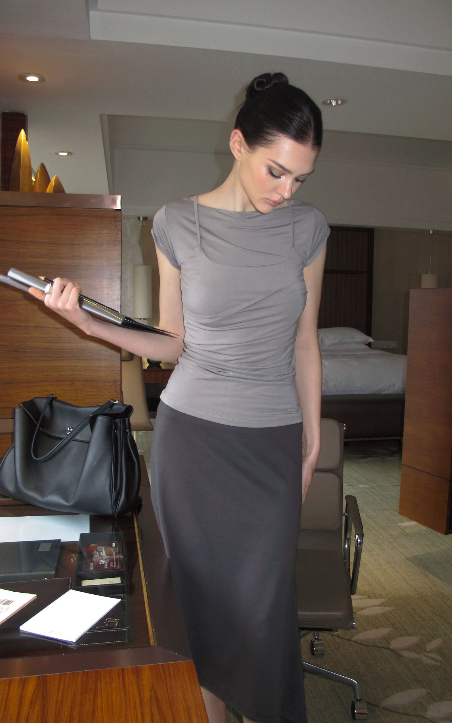 0122stepll Draped Ruched Slim Fit Top