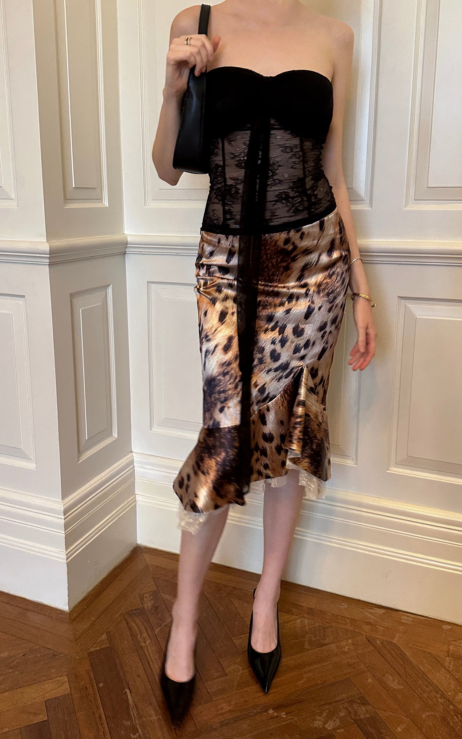 0122stepll Wild Instinct Leopard Ruffle Midi Skirt