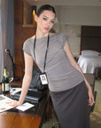 0122stepll Draped Ruched Slim Fit Top