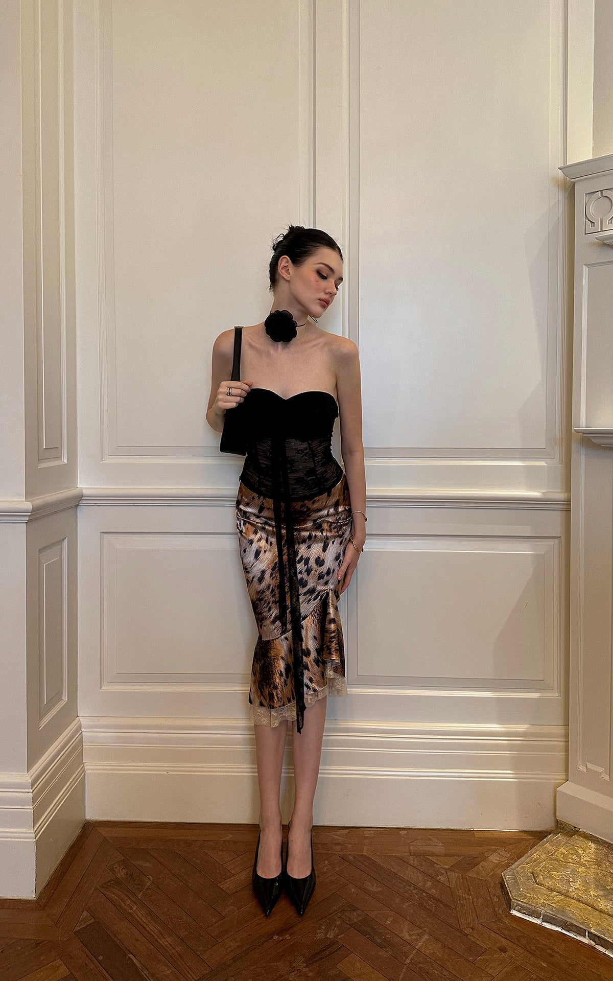 0122stepll Wild Instinct Leopard Ruffle Midi Skirt