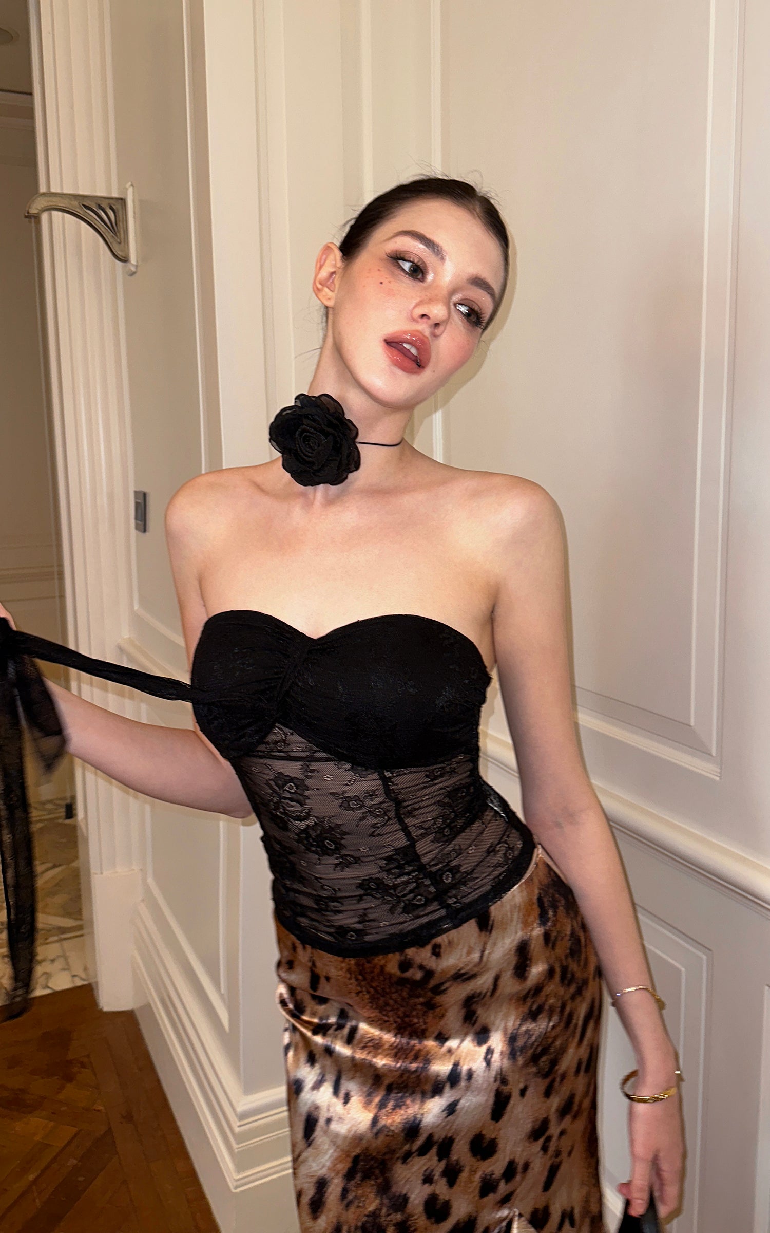 0122stepll Wild Instinct Leopard Ruffle Midi Skirt
