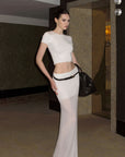 0122stepll Sheer Knit Maxi Skirt & Baby Tee Set