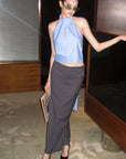 0122stepll Striped Halter Draped Top Vest