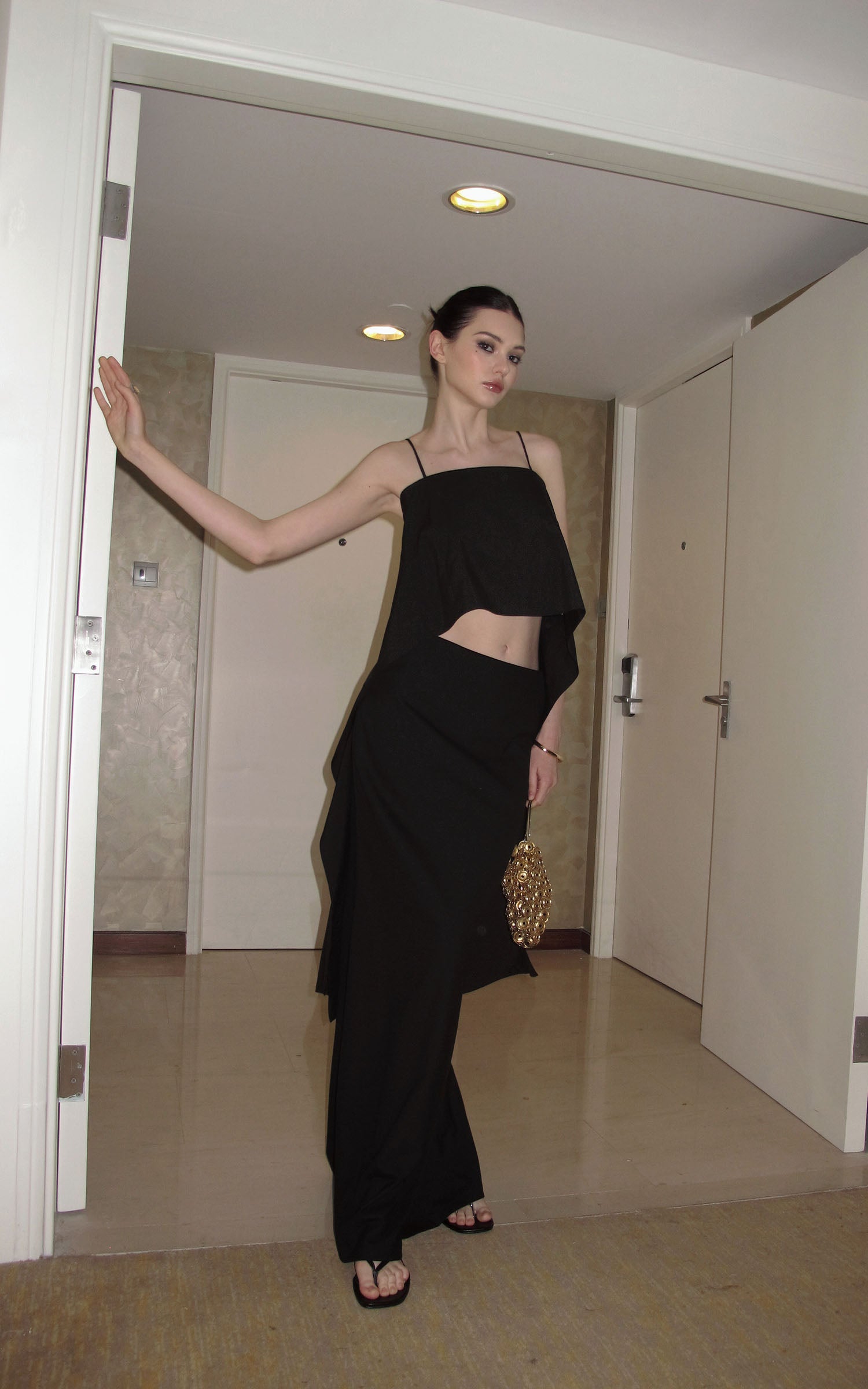 0122stepll Asymmetric Camisole &amp; Maxi Skirt Set