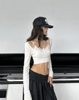 WARDEN EDGE Lace Detail Cropped Long Sleeve Top