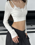 WARDEN EDGE Lace Detail Cropped Long Sleeve Top