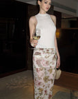 0122stepll Floral Twist Mesh Maxi Skirt