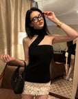 0122stepll Ribbon Halter Strapless Top