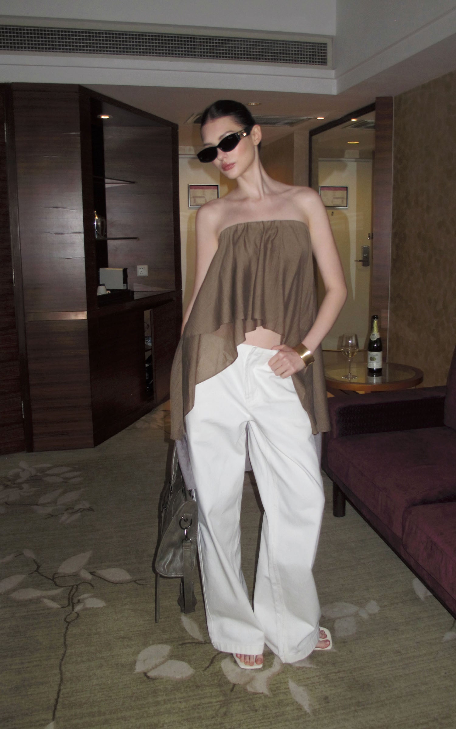 0122stepll Asymmetric Draped One-Shoulder Top