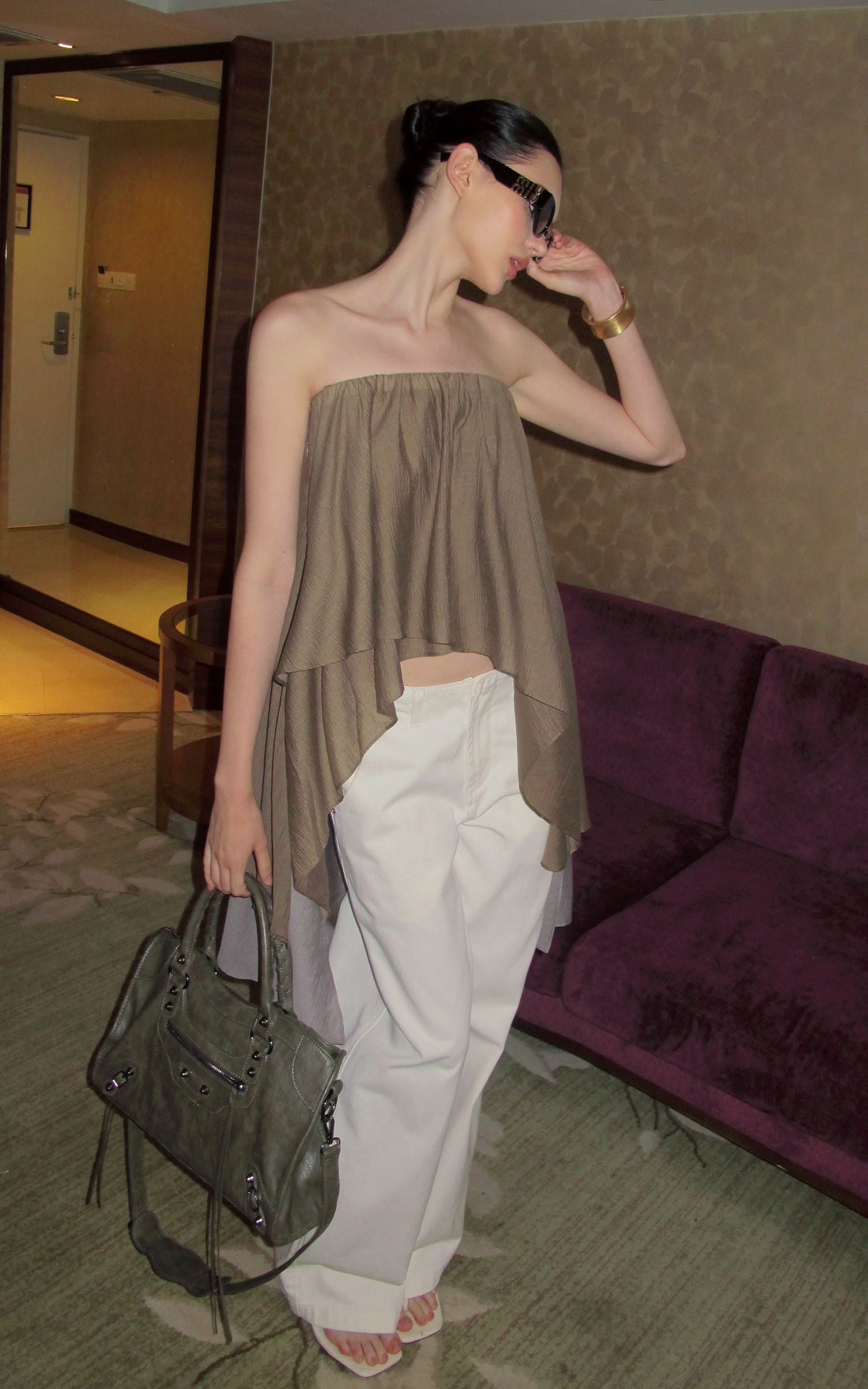0122stepll Asymmetric Draped One-Shoulder Top