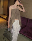 0122stepll Asymmetric Draped One-Shoulder Top