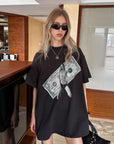 0122stepll Banknote Graphic Oversized T-Shirt