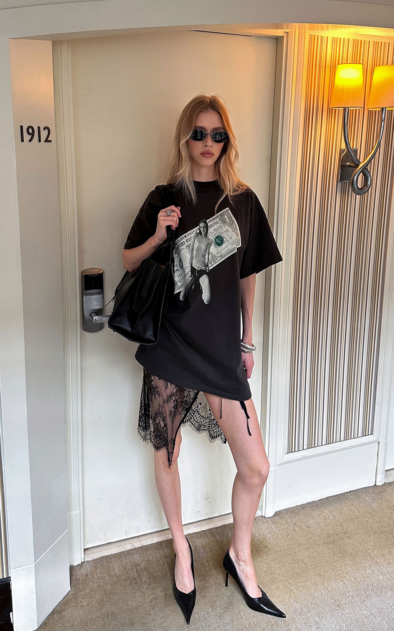 0122stepll Banknote Graphic Oversized T-Shirt