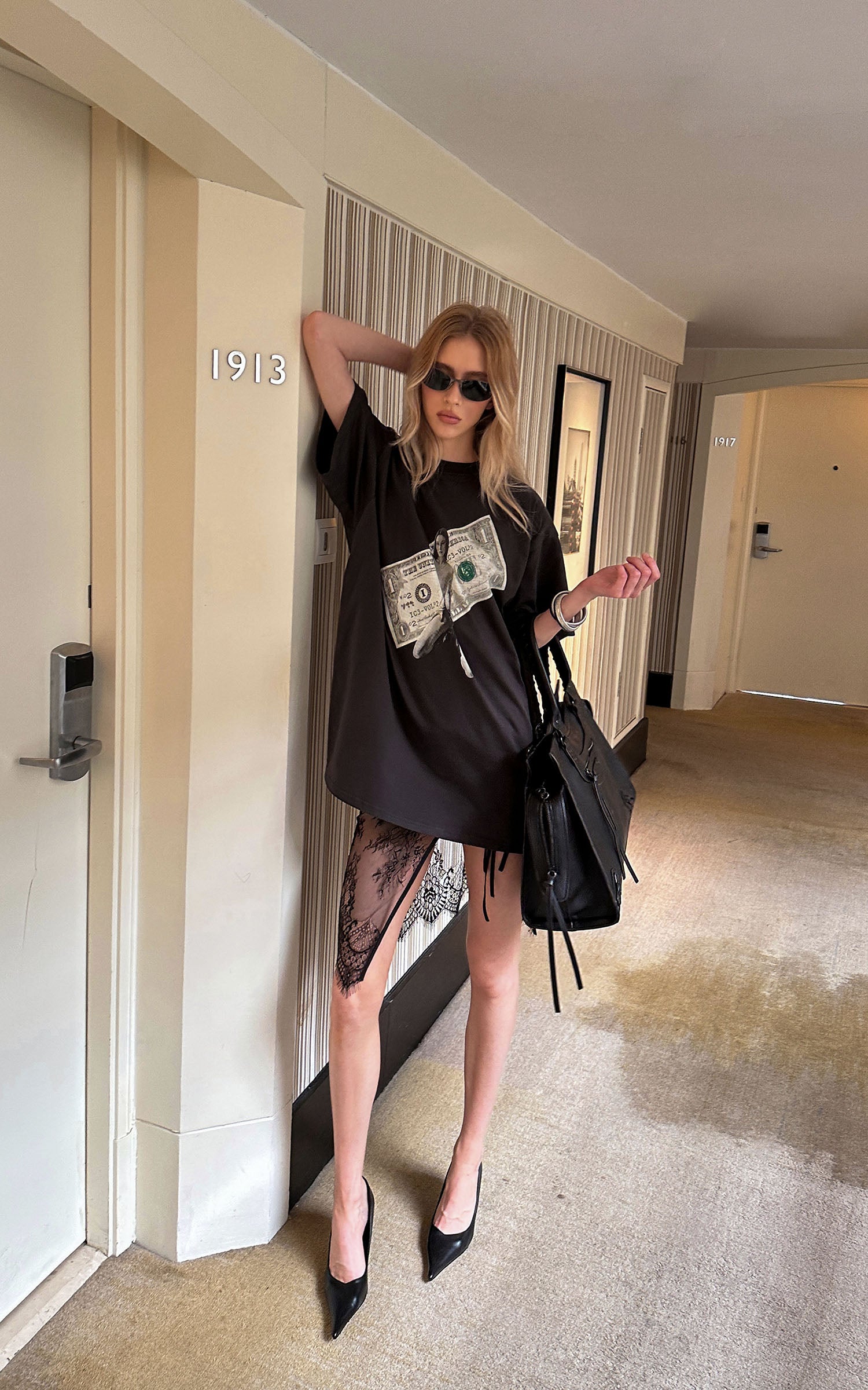 0122stepll Banknote Graphic Oversized T-Shirt
